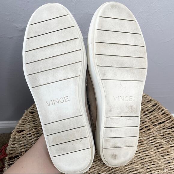 VINCE Suede Leather High Top Sneakers Womens Size 6.5 Scandi Beigecore Normcore - Picture 9 of 10